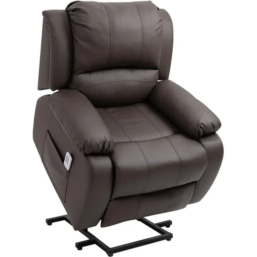"Massage chair, stand-up aid, relaxation chair, TV chair with massage function, reclining function, steel+wood+PU+foam, Br image"