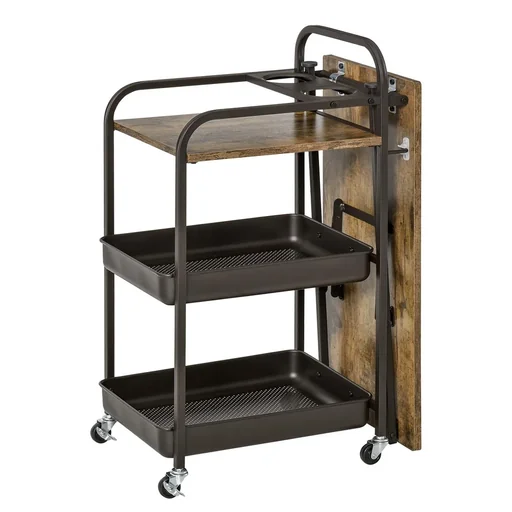 "Kitchen trolley Kitchen trolley Serving trolley with a folding table top 2 trays and an open shelf Wheels Verste image"