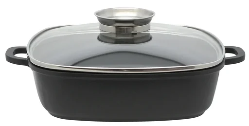 "Serving pan, square, 28 cm with glass lid / aroma button Alucast image"