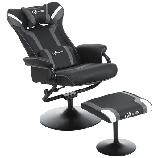 "Recliner chair with footstool, TV chair, upholstered chair, gaming recliner sofa, 130° tilt, black+grey, 67 x 82.5 x 103 cm image"