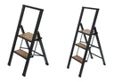 Aluminium design folding stepladder 2-step black, non-slip household ladder, safety stepladder