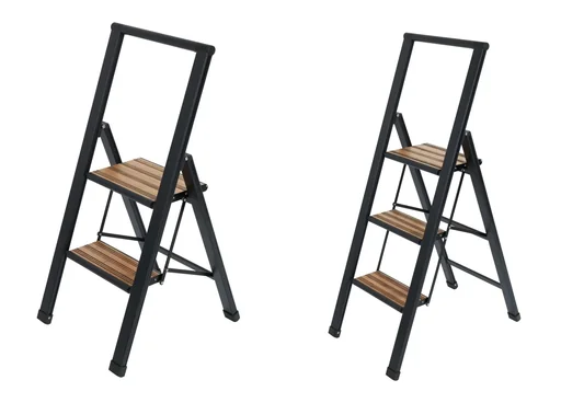 "Aluminium design folding stepladder 2-step black, non-slip household ladder, safety stepladder image"