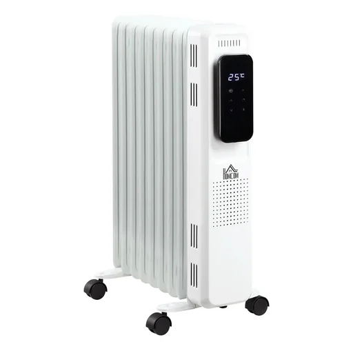 "Oil-filled radiator, portable electric heater, 1830-2180W, 3 heat settings, 24-hour timing, with 4 castors, steel, 42.5 x 24 x 63 cm image"
