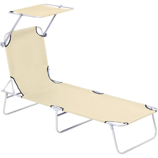 "Garden lounger - foldable - with parasol - beige - 187 x 58 x 36 cm image"