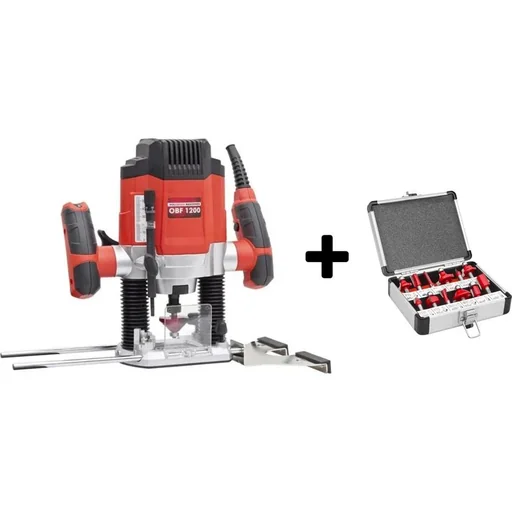 "OBF1200 router 1200 W with 12-piece router bit set in aluminum case image"