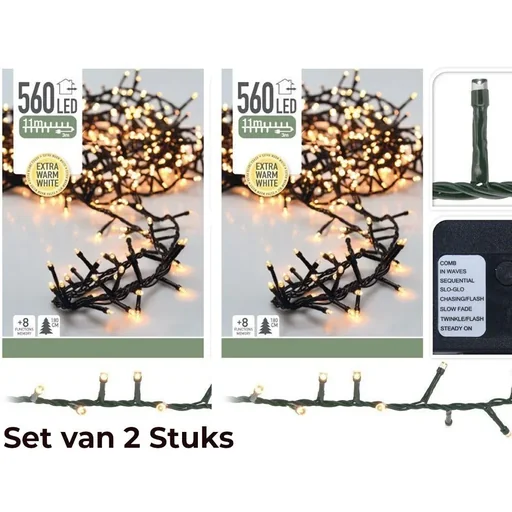 "2x Christmas tree lights 11 meters warm white - 560LED for indoor and outdoor use image"