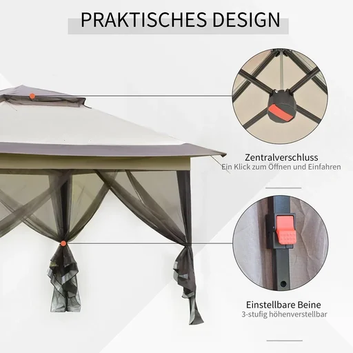 "Pavilion, pergola with adjustable fabric roof, party tent, canopy, polyester, beige, 300 x 280 x 238 cm image"