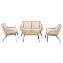 Outdoor seating set, garden furniture set with side table, metal, rattan, beige, 118 x 69 x 73 cm