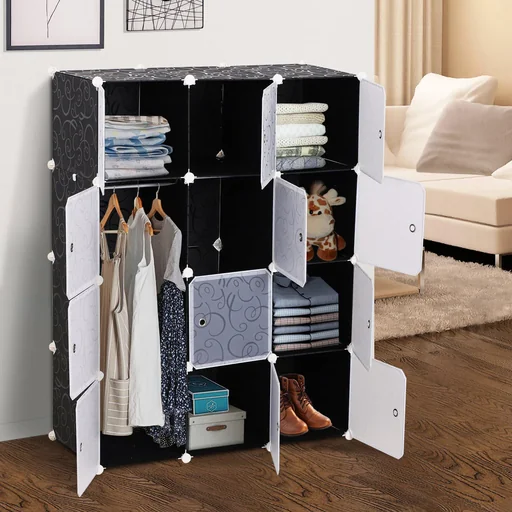 "Wardrobe DIY wardrobe shelving system plug-in shelf cube wardrobe with clothes rail 2 + 6 compartments image"