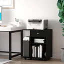 Printer table, printer stand, office cart, rolling cart with drawer + 2 shelves + CPU stand, chipboard, black, 60 x 40 x 68