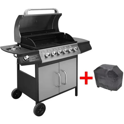 "Gas grill 6+1 cooking zone black and silver image"