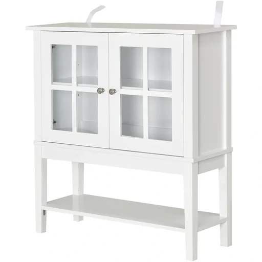 "Low cabinet with glass doors, white image"