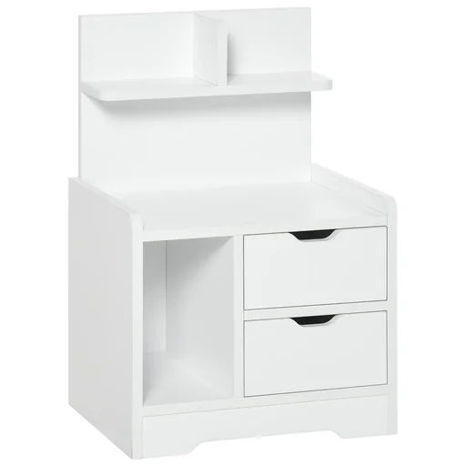 "Bedside table with 2 drawers, modern bedside table with open shelf, white, 40 x 30 x 60 cm image"