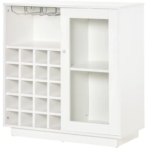 "Wine cabinet with glass display case and wine glass holder white image"