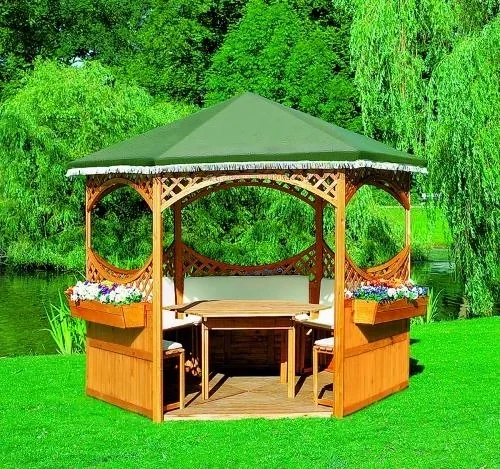 "Pavilion "Palma" with green foil roof + furniture image"