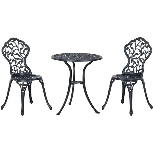 "Bistro set 3-piece garden set made of cast aluminum, balcony set, bistro table with 2 chairs, garden furniture, black image"