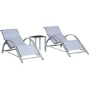 3-piece garden set - deck chairs with side table - grey