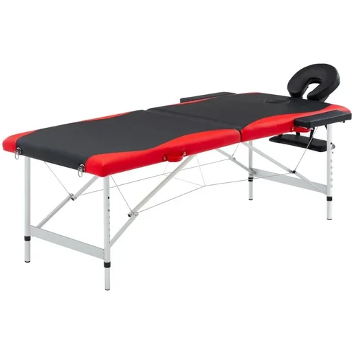 "Folding massage table 2 zones aluminum, black and red image"