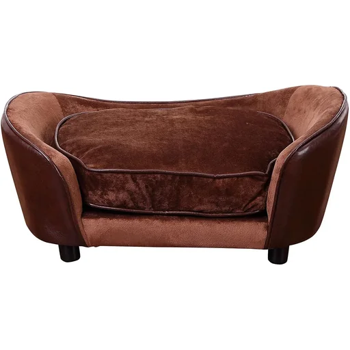 "Dog mat, dog bed, dog sofa with cushion, back pocket, coffee brown image"