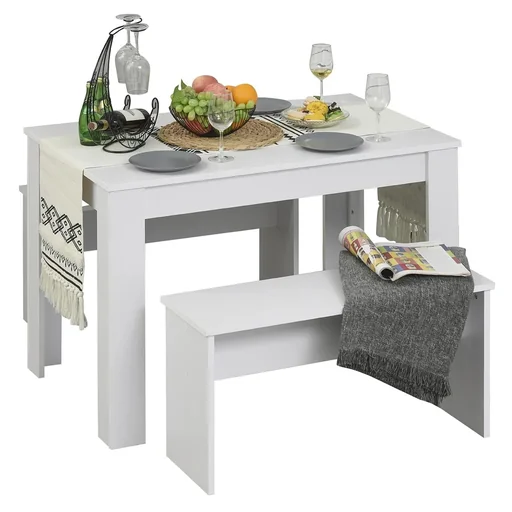 "Dining set with 2 benches, industrial style, dining room set, seating group, table group, white, 110x70x75 cm (table), 86x30x44.8 c image"