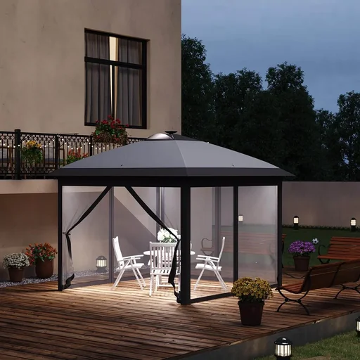 "Pavilion folding pavilion with LED solar light chain USB charging port pop-up pavilion 3.3 x 3.3 m garden pavilion incl. bag image"