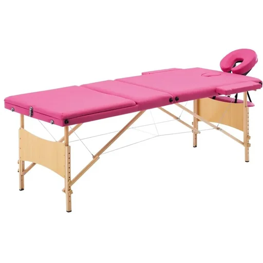 "Foldable massage table 3 zones wood pink image"
