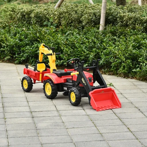 "Pedal tractor pedal car pedal excavator with front loader for 3-6 years excavator children steel plastic red 179 x 42 x 59 cm image"