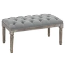 Upholstered bench, vintage bed bench with buttons, rubberwood, linen, grey, 81 x 41 x 41 cm