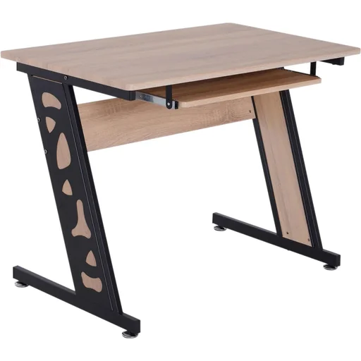 "Computer desk PC table with keyboard drawer desk metal oak black 100 x 60 x 75.5 cm image"