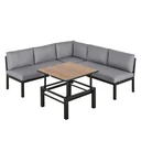 4-piece garden furniture set, garden set, seating group with liftable coffee table, sofa with cushions, outdoor aluminum, gray