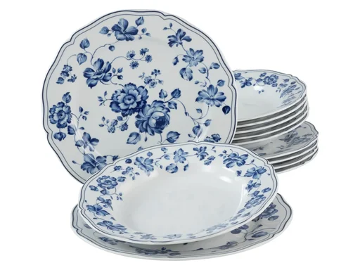 "Alba Royal Blue Flower 12-piece dinner service image"