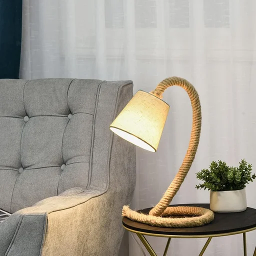 "Table lamp with hemp rope base beige image"