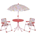 4-piece children's seating group with garden table, 2 folding chairs, parasol, camping children's seating set, garden furniture for 3-5 years, red