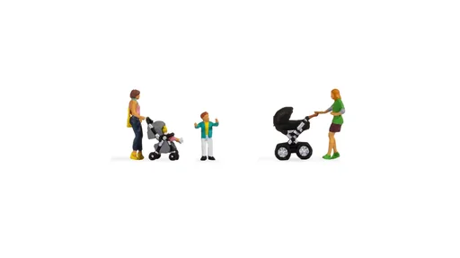 "Mothers with children, 4 figures, 2 strollers image"