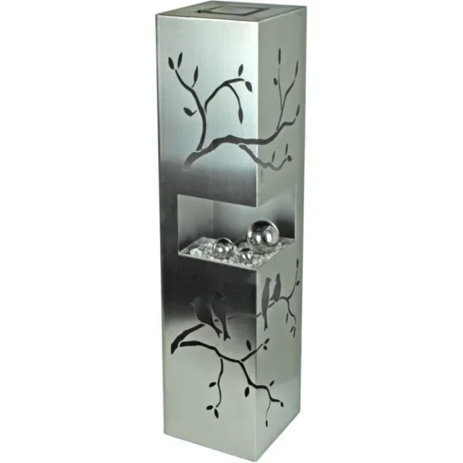 "Column BIRDS ON BRANCH, made of stainless steel with solar lighting image"