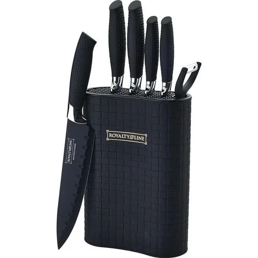 "6-piece knife set with knife block - black image"