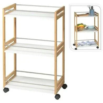 "Excellent Houseware Kitchen Trolley with 3 Tiers Bamboo image"