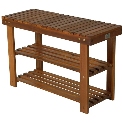 "Shoe cabinet with bench 3 shelves hallway school shelf acacia wood teak image"