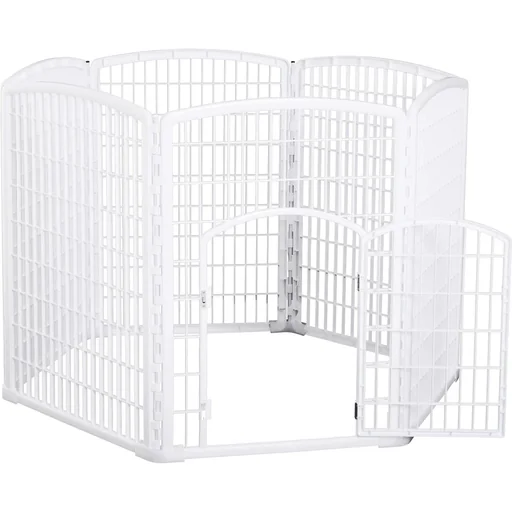 "Puppy fence free-range enclosure playpen for pets with door 6 parts hexagonal PP plastic rust-proof white image"