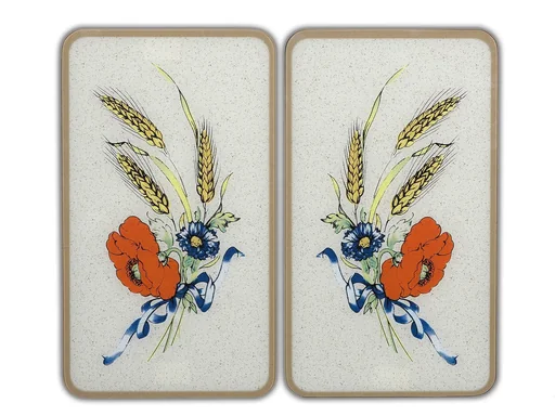 "3-in-1 stove cover plates, cutting boards, worktops, glass, cornflower design, each 52 x 30 cm, set of 2 image"