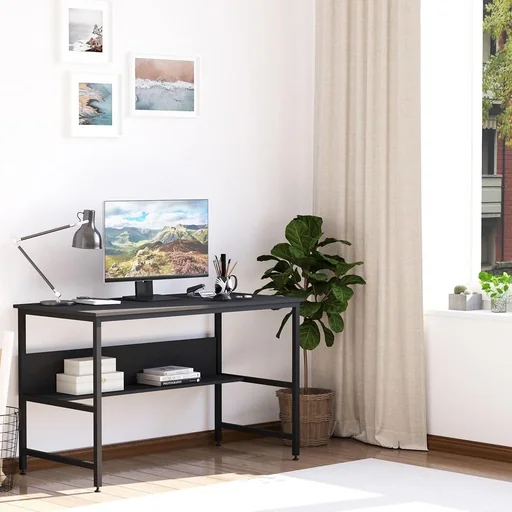 "Desk for study room computer desk office table home office modern design chipboard metal black 120 x 60 x 75 image"