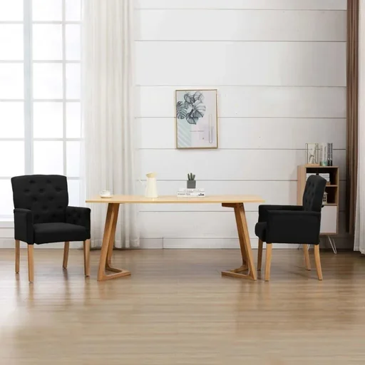 "Dining chair with armrests fabric black image"