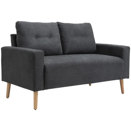"Sofa, 2-seater, Scandinavian design, high comfort recliner chair with armrests, rubberwood legs, dark grey, 145x76x88 cm image"