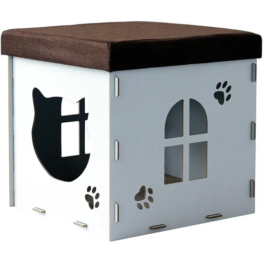 "Cat cave, cat cabinet, cat house, hiding place, stool, cube, white image"