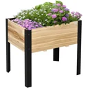 Raised bed planter flower box flowerpot herb bed with nonwoven fabric solid wood steel natural+black 80 x 60 x 74 cm