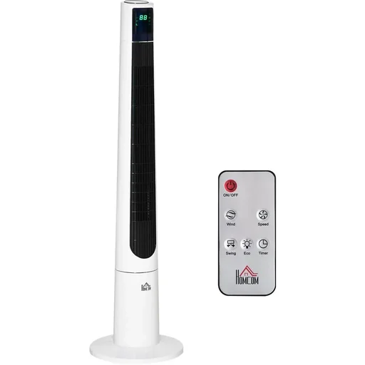 "Tower fan 118.2 cm with remote control 3 modes 3 speeds LED display 220-240V 50 W 12-hour timer white image"