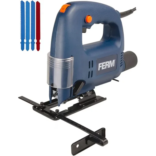 "JSM1023 Jigsaw 570W - 4 pendulum positions - 45 degree adjustable - Parallel guide - With 4 saw blades and vacuum adaptor image"