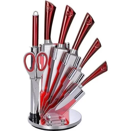 "8-piece knife set with knife block - stainless steel - red image"