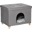 2-in-1 Cat House and Ottoman - Grey - 60 x 45 x 44.5 cm