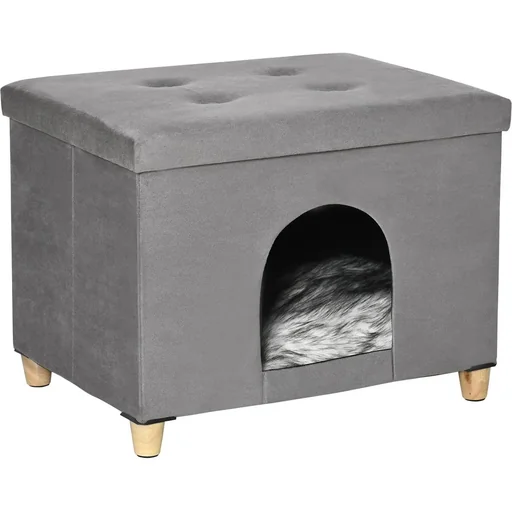 "2-in-1 Cat House and Ottoman - Grey - 60 x 45 x 44.5 cm image"